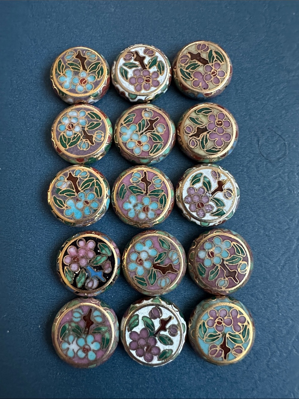 Rare Vintage Large Cloisonné disc beads - A